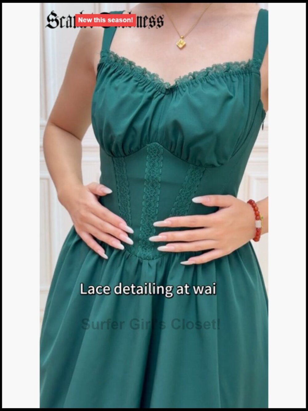 Lace Corset Mini Dress with Pockets Sweetheart Neck Smocked Back - Picture 7 of 7